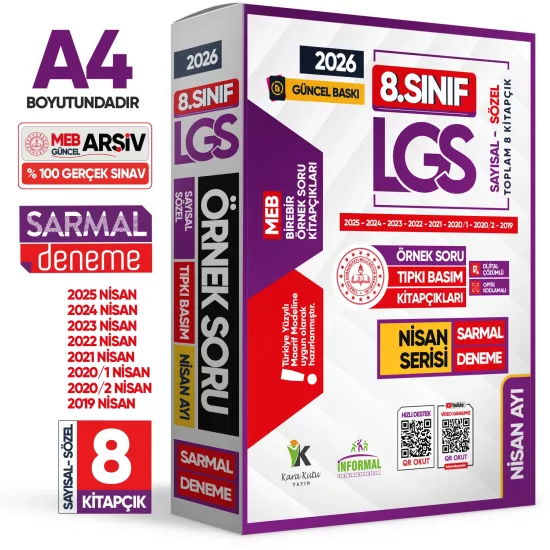 2026 8.Sınıf LGS Nisan Ayı MEB Örnek Soru Tıpkı Basım 8li Sarmal Deneme Paketi Dijital Çözümlü