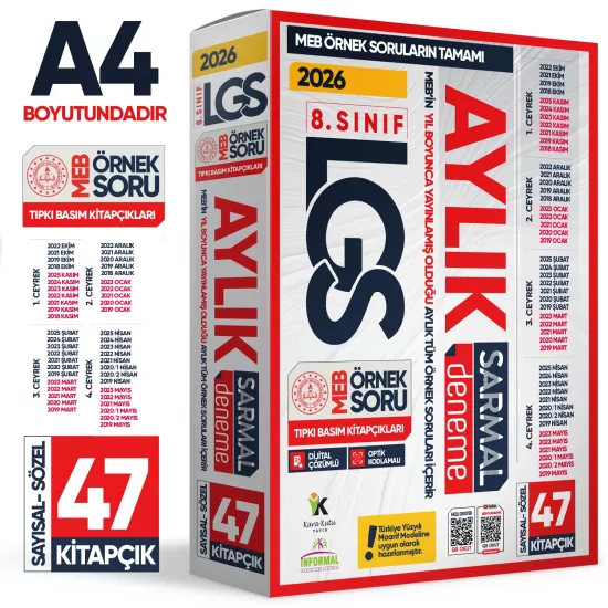 2026 8.Sınıf LGS Aylık SARMAL Deneme Seti MEB Örnek Soru Tıpkı Basım Çözümlü PAKET