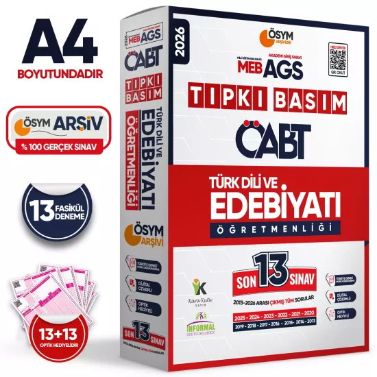 2026 MEB-AGS ÖABT Türk Dili ve Edebiyatı Öğretmenliği ÖSYM Tıpkı Basım 13lü Deneme Paketi Cevaplı