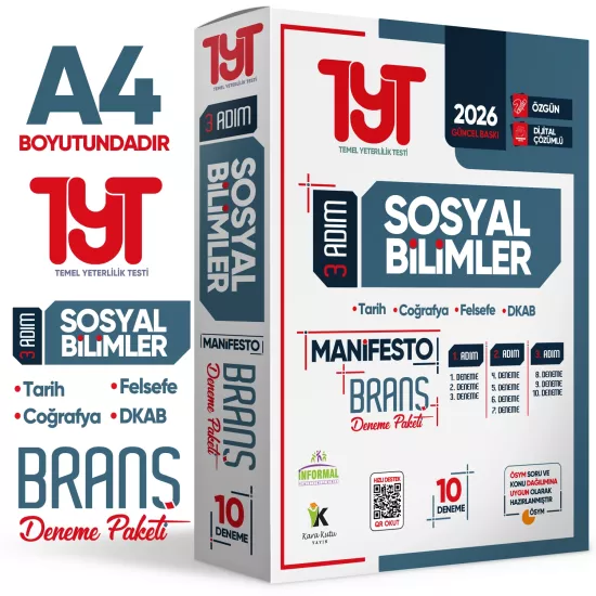 2026 YKS TYT Sosyal Bilimler 3 Adım Manifesto 10 Adet Branş Deneme Paketi Dijital Çözümlü