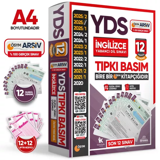 2026 YDS İngilizce ÖSYM Tıpkı Basım Çıkmış Soru 12li Deneme Paketi Video/PDF Çözümlü Türkiye Geneli