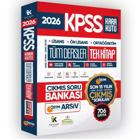 2026 FULLKPSS LİSANS-ÖNLİSANS-ORTAÖĞRETİM Son 15 Yılın Soruları Tüm Dersler Tek Kitap Soru Bankası