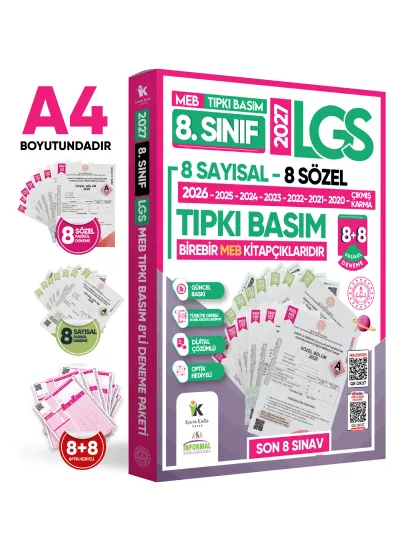 2027 8.Sınıf LGS Tıpkı Basım Çıkmış Soru 8+8 Deneme Paketi (Say+Söz) Türkiye Geneli Dijital Çözümlü