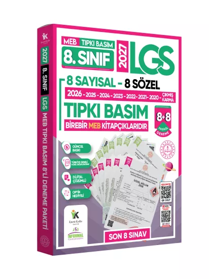 2027 8.Sınıf LGS Tıpkı Basım Çıkmış Soru 8+8 Deneme Paketi (Say+Söz) Türkiye Geneli Dijital Çözümlü