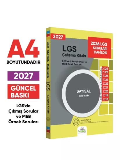 2027 LGS 8.Sınıf Çıkmış ve MEB Örnek Soruları Matematik Sayısal Çalışma Kitabı A4 RENKLİ Baskı