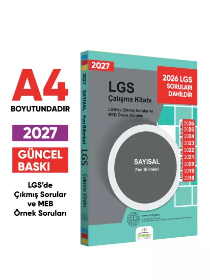 2027 LGS 8.Sınıf Çıkmış ve MEB Örnek Soruları Fen Bilimleri Sayısal Çalışma Kitabı A4 RENKLİ Baskı