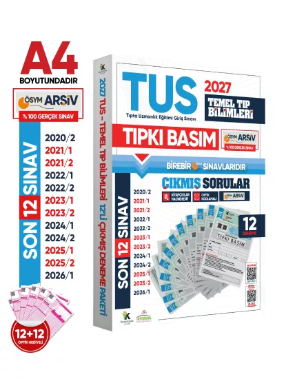  2027 TUS Temel Tıp Bilimleri ÖSYM Çıkmış Soru Tıpkı Basım Son 7 Yıl 12li Deneme Kitapçığı