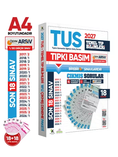 2027 TUS Temel Tıp Bilimleri ÖSYM Çıkmış Soru Tıpkı Basım Son 10 Yıl 18li Deneme Kitapçığı