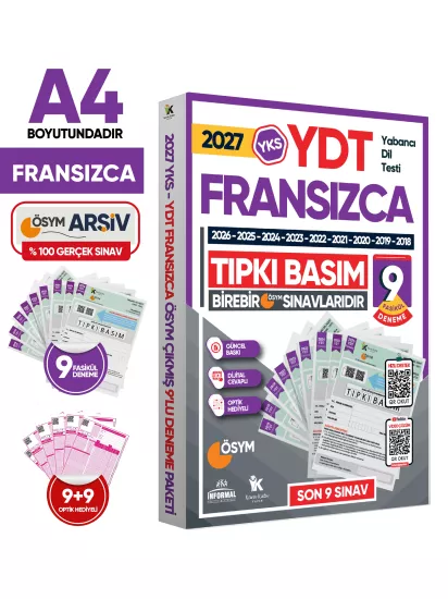2027 YKS YDT (Yabancı Dil Testi) FRANSIZCA ÖSYM Çıkmış Soru Tıpkı Basım Deneme Paketi 9lu Türkiye G.