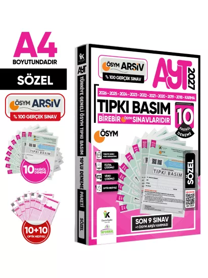 2027 AYT SÖZEL ÖSYM Çıkmış Soru Tıpkı Basım 10lu Deneme Paketi Türkiye Geneli Video/PDFÇözümlü SET
