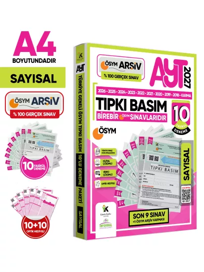 2027 AYT SAYISAL ÖSYM Çıkmış Soru Tıpkı Basım 10lu Deneme Paketi Türkiye Geneli Çözümlü SET