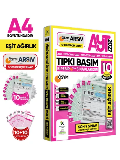 2027 AYT Eşit Ağırlık (TM) ÖSYM Çıkmış Soru Tıpkı Basım 10lu Deneme Paketi Türkiye Geneli Çözümlü SET