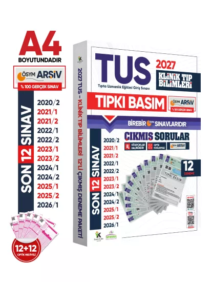 2027 TUS Temel&Klinik Tıp Bilimleri ÖSYM Çıkmış Soru Tıpkı Basım Son 7 Yıl 24lü Deneme Kitapçığı