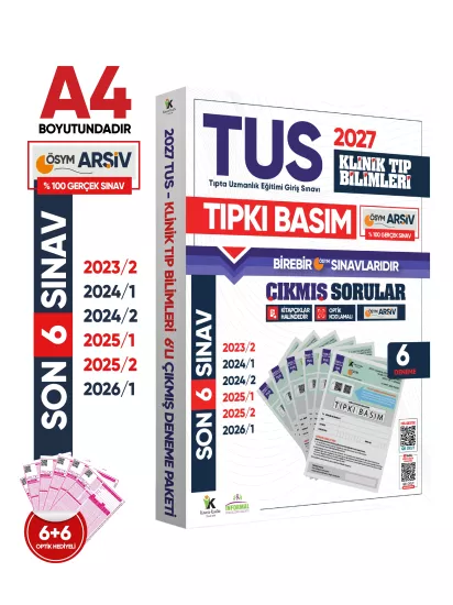 2027 TUS Temel&Klinik Tıp Bilimleri ÖSYM Çıkmış Soru Tıpkı Basım Son 4 Yıl 12li Deneme Kitapçığı