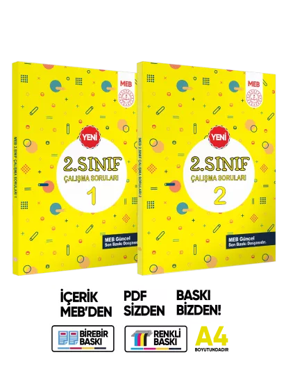 MEB İlkokul 2.Sınıf Çalışma Soruları 1 ve 2 Tüm Dersler Kazanım Pekiştirme Kitap Seti BASKI ÜCRETİ