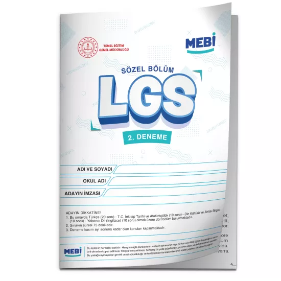 2026 LGS 8.Sınıf MEB ONLİNE Türkiye Geneli 2. Deneme (Sayısal–Sözel) Birebir PDF BASKI ÜCRETİ