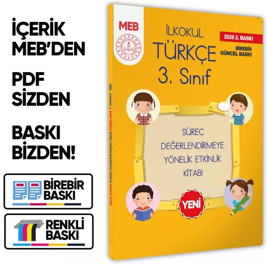 2026 MEB İlkokul 3.Sınıf Türkçe Süreç Değerlendirmeye Yönelik Etkinlik Kitabı BASKI ÜCRETİ