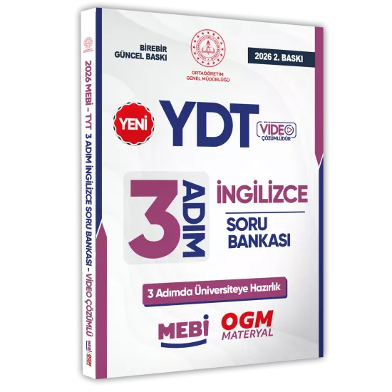 2026 YDT MEBİ-OGM 3 ADIM İngilizce Soru Bankası RENKLİ A4 Boyut Video Çözüm BASKI ÜCRETİ