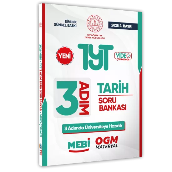 2026 TYT MEBİ-OGM 3 ADIM Tarih Soru Bankası RENKLİ A4 Boyut Video Çözüm BASKI ÜCRETİ