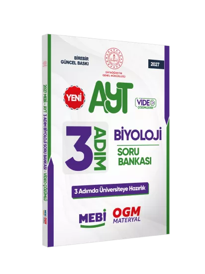 2027 AYT MEBİ-OGM 3 ADIM Biyoloji Soru Bankası RENKLİ A4 Boyut Video Çözümlü BASKI ÜCRETİ