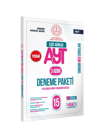 2027 3 Adım YKS-AYT Eşit Ağırlık (TM) MEBİ Özgün Sorular 15liDeneme Paketi VideoÇözümlü BASKI ÜCRETİ