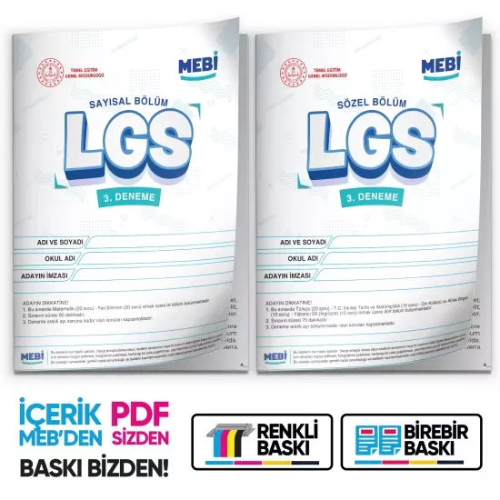 2026 LGS 8.Sınıf MEB ONLİNE Türkiye Geneli 3. Deneme (Sayısal–Sözel) Büyük Boy Renkli BASKI ÜCRETİ