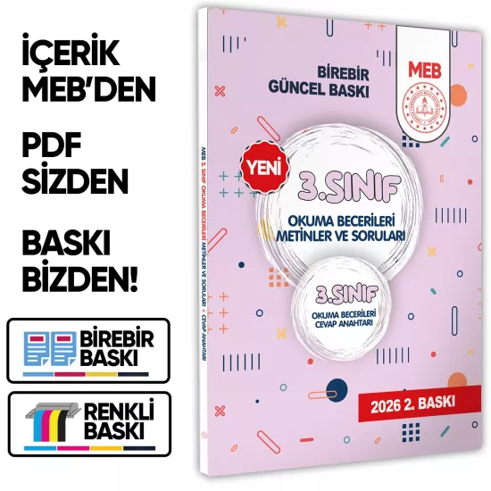 2026 MEB İlkokul 3.Sınıf Okuma Becerileri Metinler ve Soruları Çözüm kitapçık ilaveli BASKI ÜCRETİ