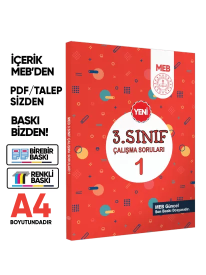 MEB İlkokul 3.Sınıf Çalışma Soruları 1 Tüm Dersler Kazanım Pekiştirme Kitabı BASKI ÜCRETİ