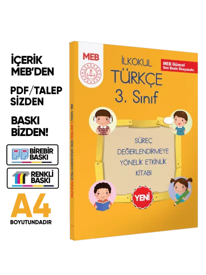MEB İlkokul 3.Sınıf Türkçe Süreç Değerlendirmeye Yönelik Etkinlik Kitabı BASKI ÜCRETİ