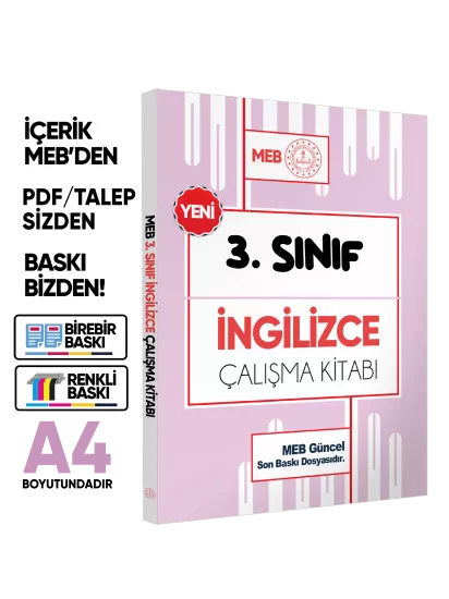MEB ÖDM İlkokul 3.Sınıf İNGİLİZCE Çalışma Kitabı Alıştırmalı Soru Bankası BASKI ÜCRETİ