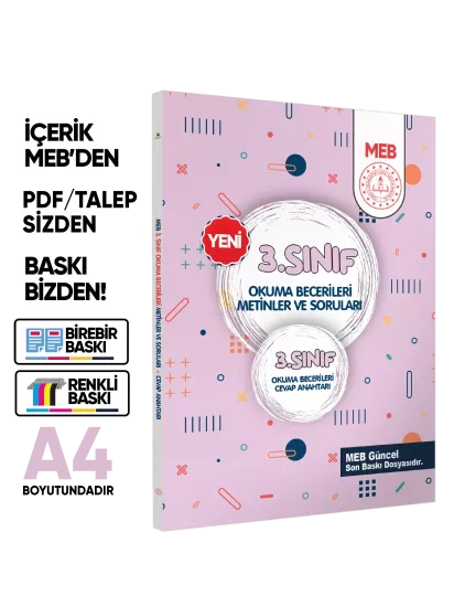 MEB İlkokul 3.Sınıf Okuma Becerileri Metinler ve Soruları Çözüm kitapçık ilaveli BASKI ÜCRETİ