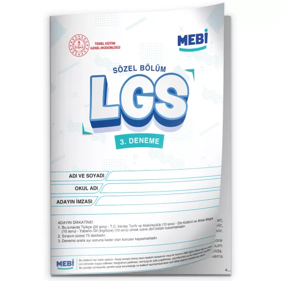 2026 LGS 8.Sınıf MEB ONLİNE Türkiye Geneli 3. Deneme (Sayısal–Sözel) Büyük Boy Renkli BASKI ÜCRETİ