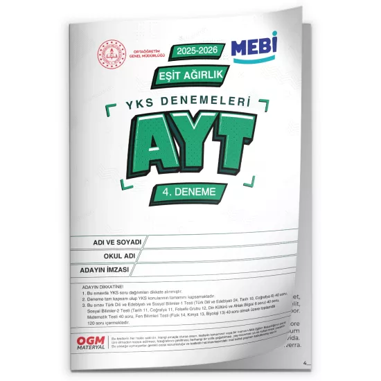 2026 ÖSYM YKS-AYT EŞİT AĞIRLIK MEBİ ONLİNE Türkiye Geneli 4. Deneme Büyük Boy Renkli BASKI ÜCRETİ