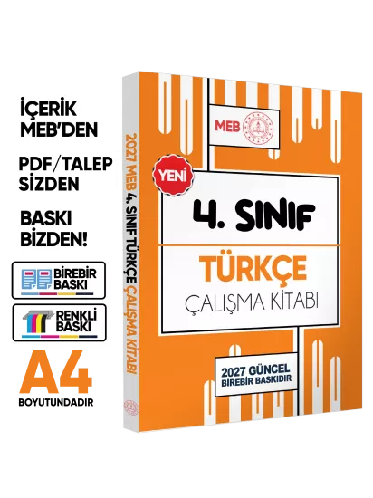 2027 MEB ÖDM İlkokul 4.Sınıf TÜRKÇE Çalışma Kitabı Alıştırmalı/Etkinlikli Soru Bankası BASKI ÜCRETİ
