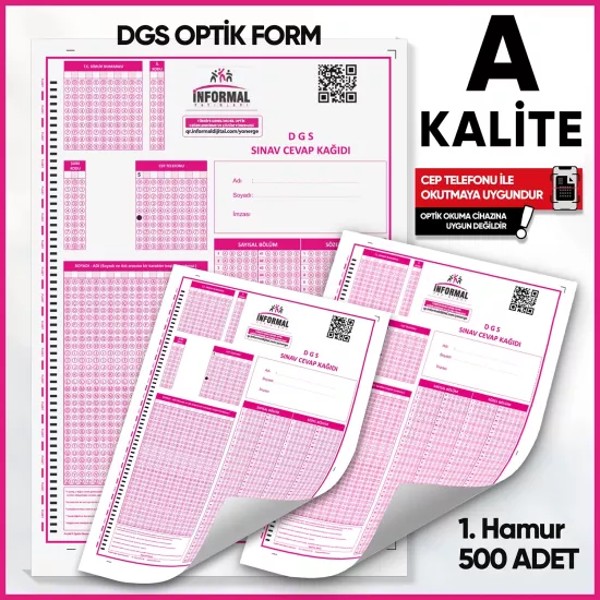 DGS Deneme Sınavları İçin 500 Adet Optik Form
