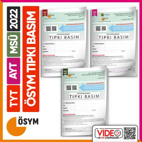 2022 YKS-TYT-AYT-MSÜ ÖSYM Çıkmış Soru Tıpkı Basım 3lü Deneme Kitapçıkları Türkiye G. Video Çözümlü