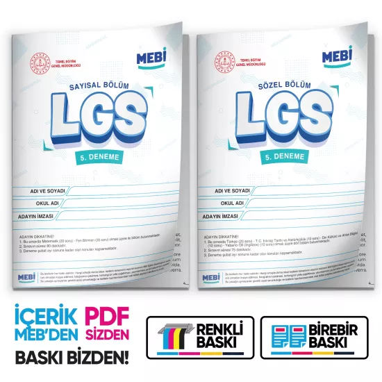 2026 LGS 8.Sınıf MEB ONLİNE Türkiye Geneli 5. Deneme (Sayısal–Sözel)  Büyük Boy Renkli  BASKI ÜCRETİ