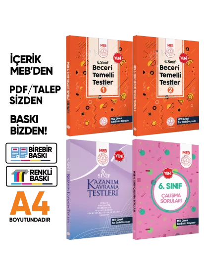 6.Sınıf MEB Örnek Soru Bankası Ve Kazanım Kavrama Testleri 4lü SET (Renkli Baskı) BASKI ÜCRETİ