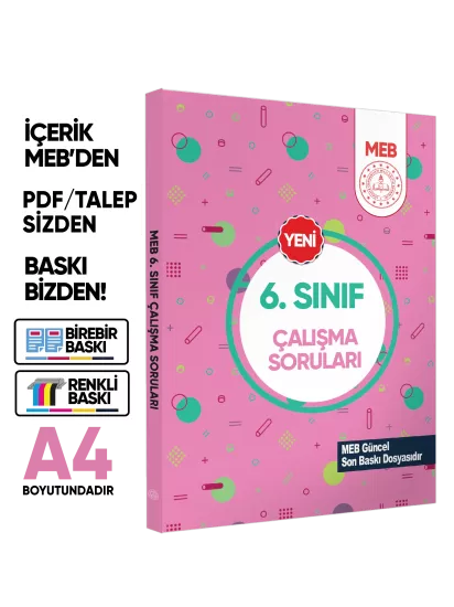 6.Sınıf MEB Tüm Dersler Çalışma Soruları Soru Bankası (Renkli Baskı A4 Boyut) BASKI ÜCRETİ