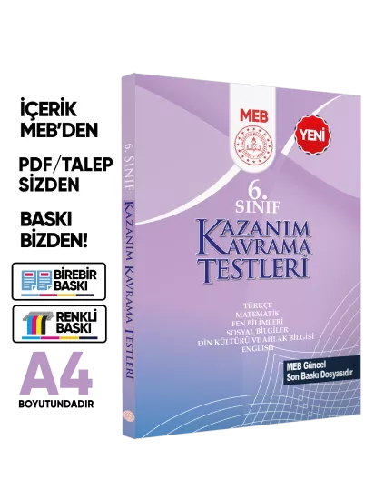 6.Sınıf MEB Örnek Soru Bankası Ve Kazanım Kavrama Testleri 4lü SET (Renkli Baskı) BASKI ÜCRETİ