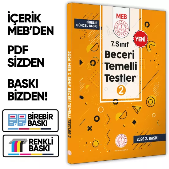 2026 7.Sınıf MEB Beceri Temelli Testler 1. Kitap Örnek Soru Bankası (Renkli Baskı) BASKI ÜCRETİ