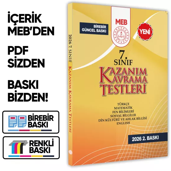 2026 7.Sınıf MEB Tüm Dersler Kazanım Kavrama Testleri KKT Yaprak Test Kitabı BASKI ÜCRETİ