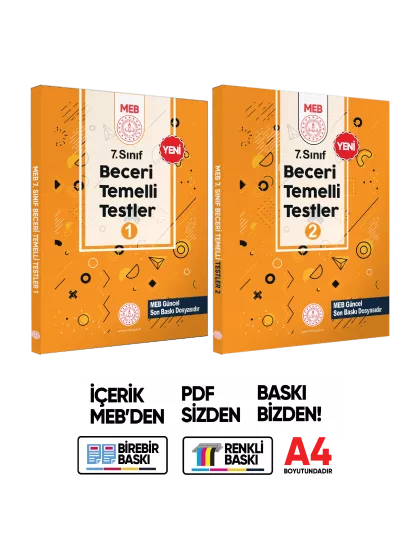 7.Sınıf MEB Beceri Temelli Testler 1 Ve 2. Kitap Set Örnek Soru Bankası (Renkli Baskı) BASKI ÜCRETİ