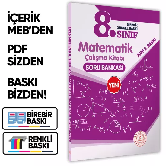 2026 8.Sınıf LGS Matematik MEB Çalışma Kitabı Soru Bankası (Renkli Baskı A4 Boyutlu) BASKI ÜCRETİ
