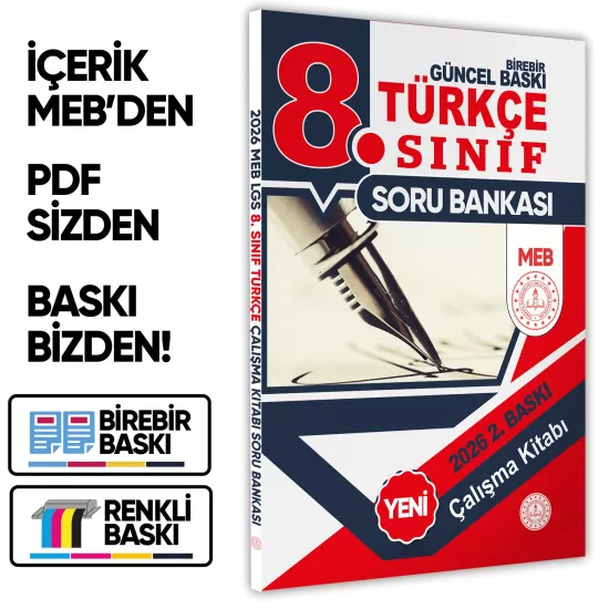 2026 8.Sınıf LGS Türkçe MEB Çalışma Kitabı Soru Bankası (Renkli Baskı A4 Boyutlu) BASKI ÜCRETİ
