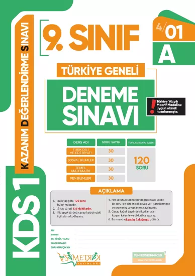 2026 9.Sınıf Yeni Sistem KDS SARMAL Deneme Paketi 5li Türkiye Geneli D.Çözümlü Asimetrik Yayınları