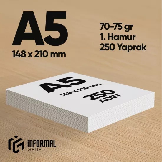 İnformal Fotokopi Kağıdı Premium Kalite A5 250 Yaprak 1. Hamur