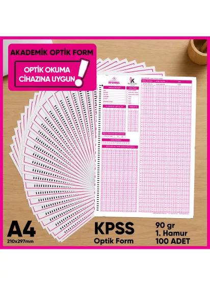 KPSS Deneme Sınavları İçin 100 Adet (90.GR) Akademik Optik Form - Optik Okuma Uyumlu