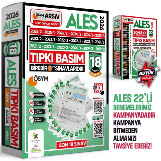 2026 ALES ÖSYM Tıpkı Basım Çıkmış Soru 18li Deneme Paketi Video ve Dijital Çözümlü Türkiye Geneli