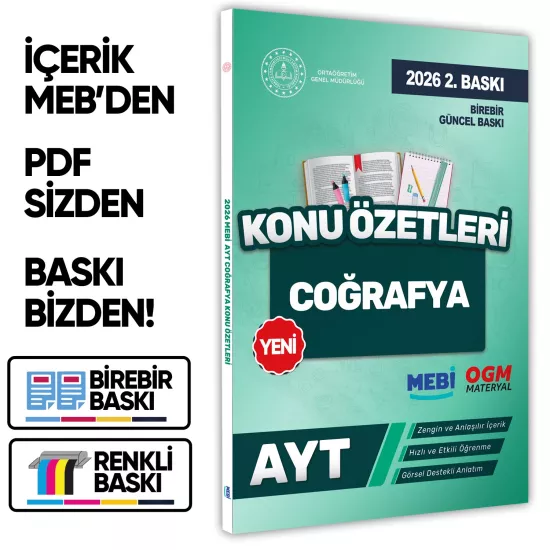 2026 YKS-AYT MEBİ-OGM Coğrafya Pratik Konu Özet Kitabı RENKLİ A4 Boyut Görsel Destekli BASKI ÜCRETİ